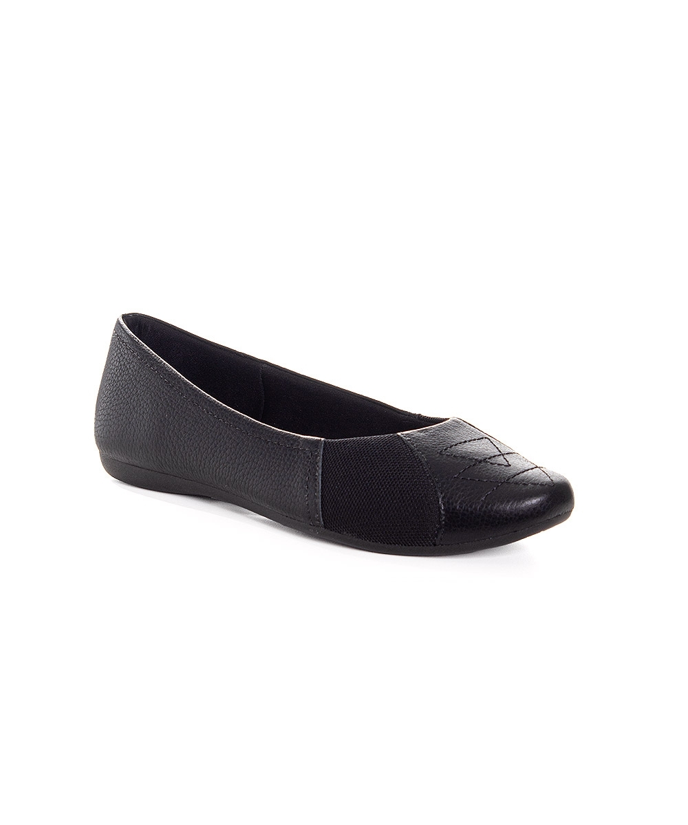 Sapatilha Feminina Usaflex Couro Bico Redondo Bordado Preto