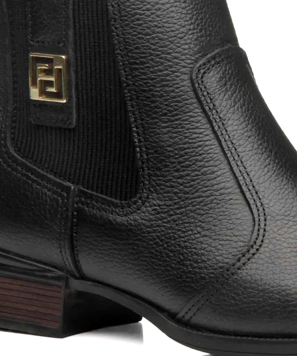 Bota Feminina Pegada Salto Bloco Elástico Couro PRETO