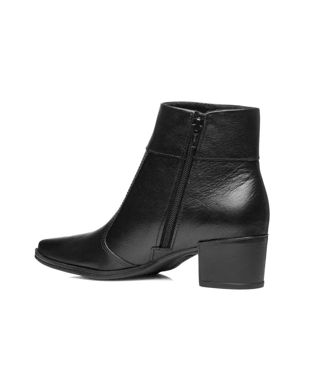 Bota Feminina Pegada Salto Bloco Baixo Couro Preto
