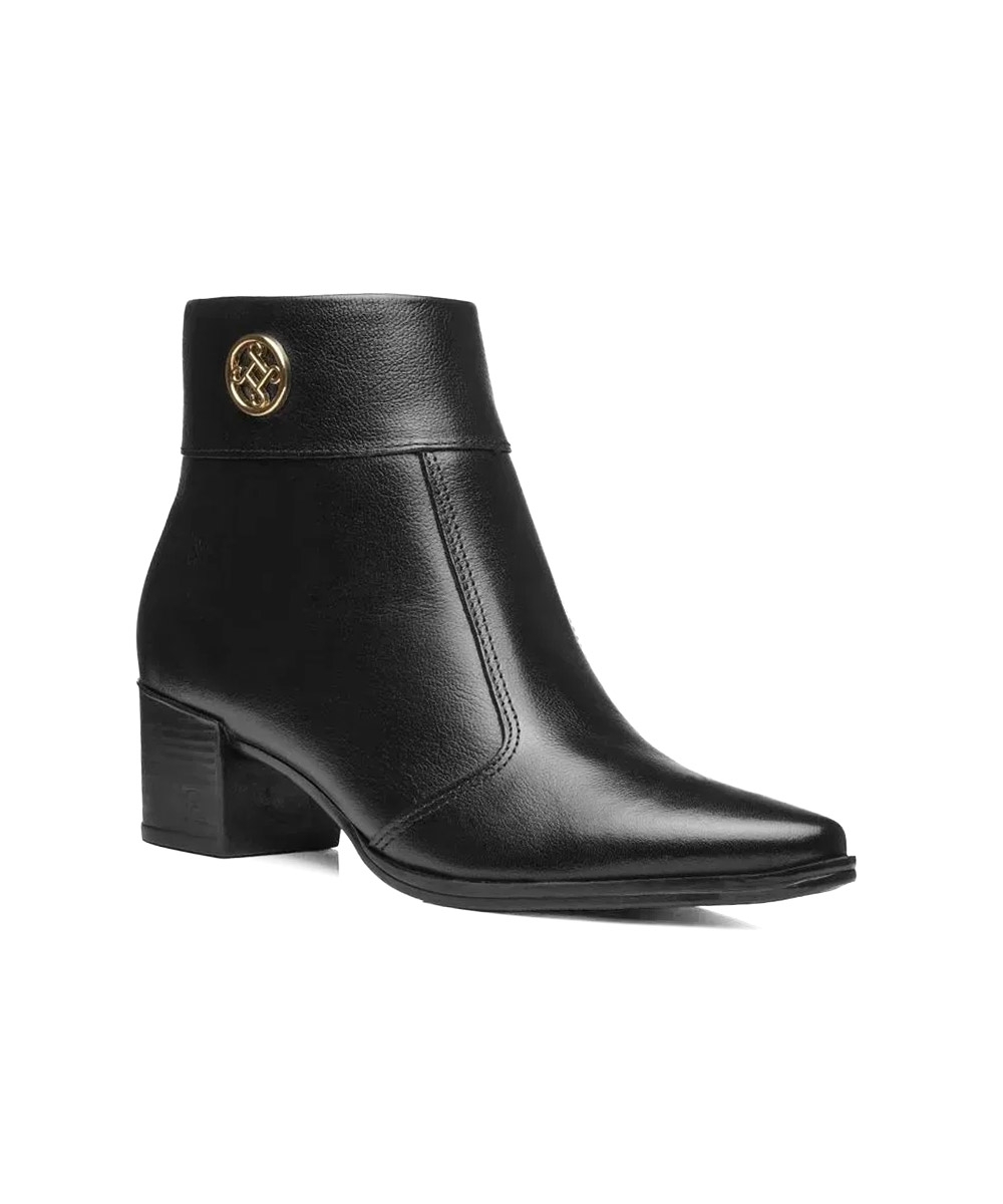 Bota Feminina Pegada Salto Bloco Baixo Couro Preto