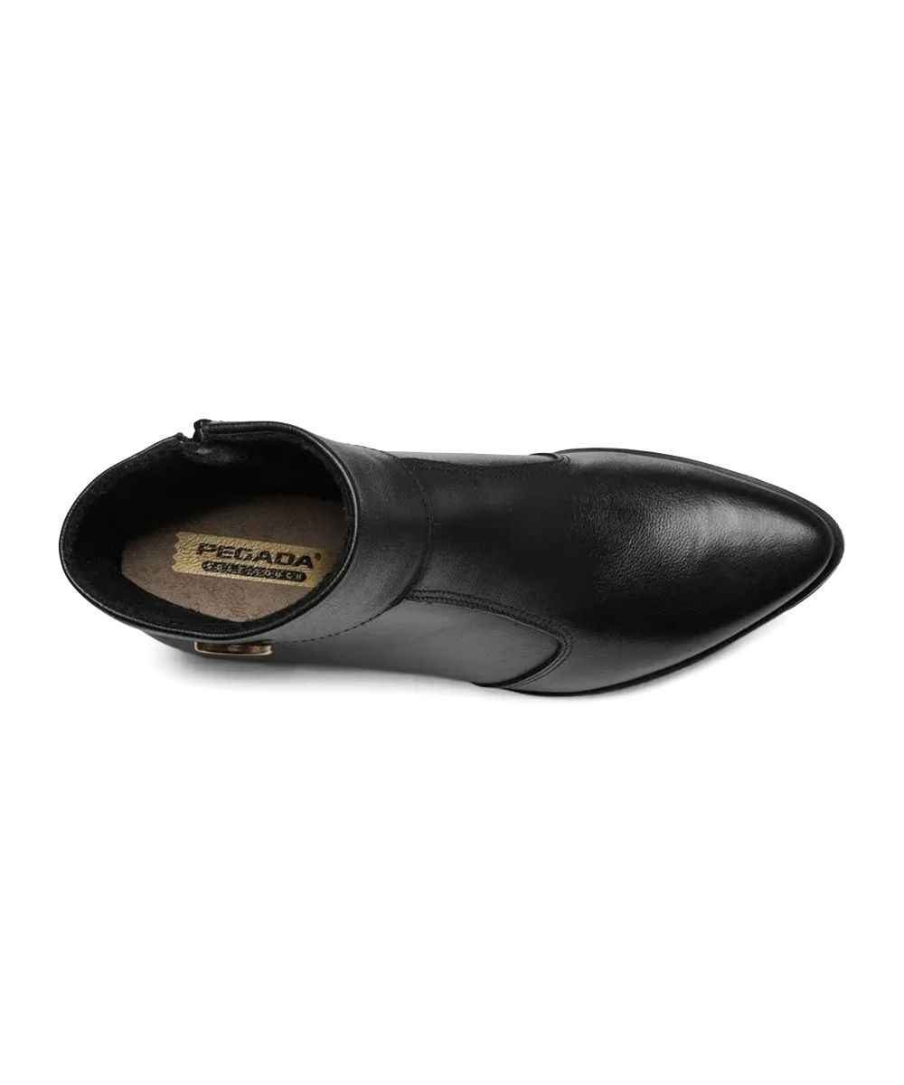 Bota Feminina Pegada Salto Bloco Baixo Couro Preto