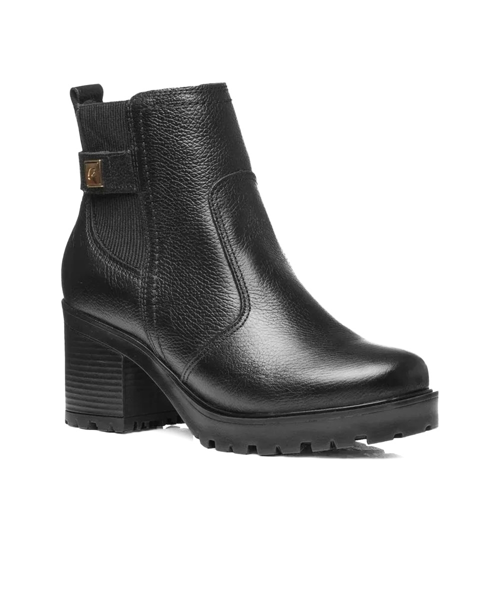 Bota Feminina Pegada Salto Bloco Couro Preto