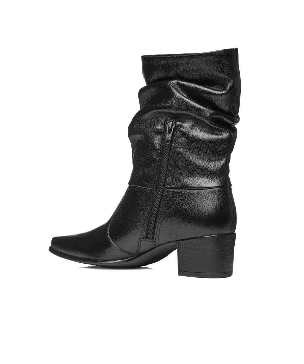 Bota Cano Médio Pegada Salto Baixo Couro Preto