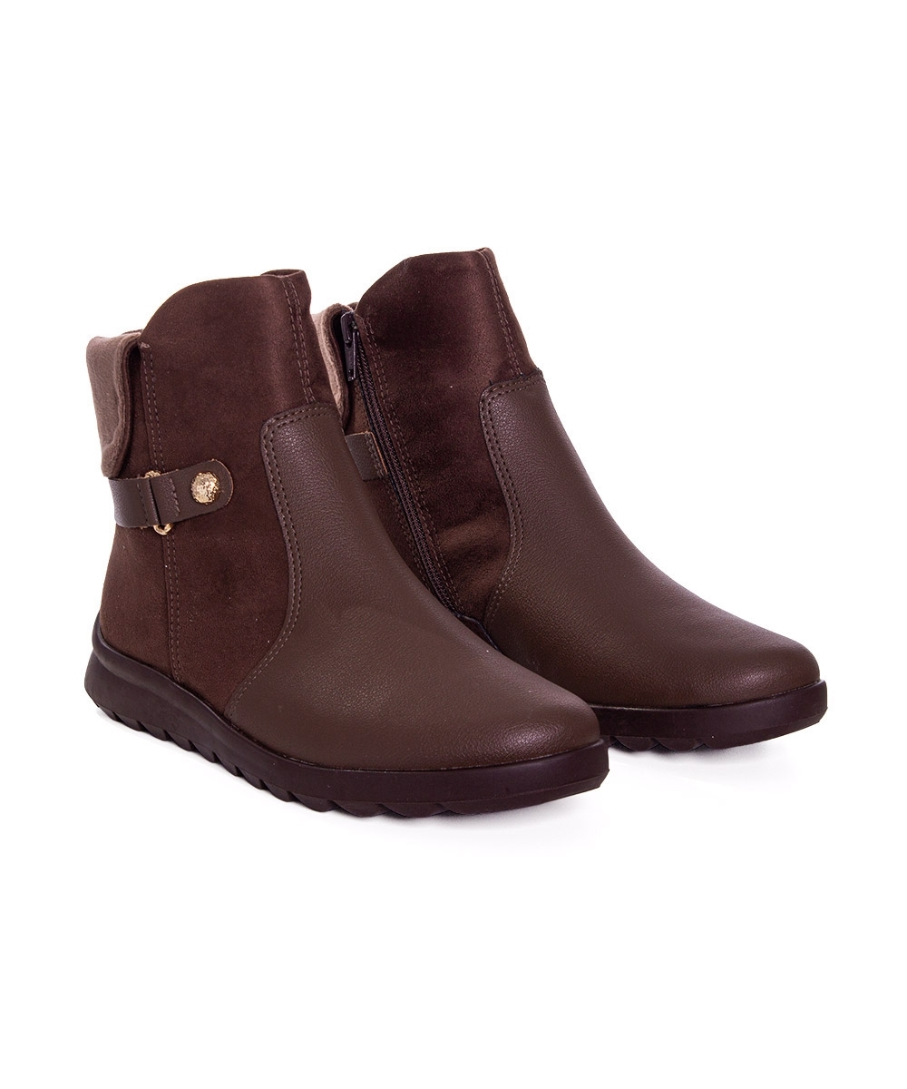 Bota Cano Curto Comfortflex Ziper Marrom