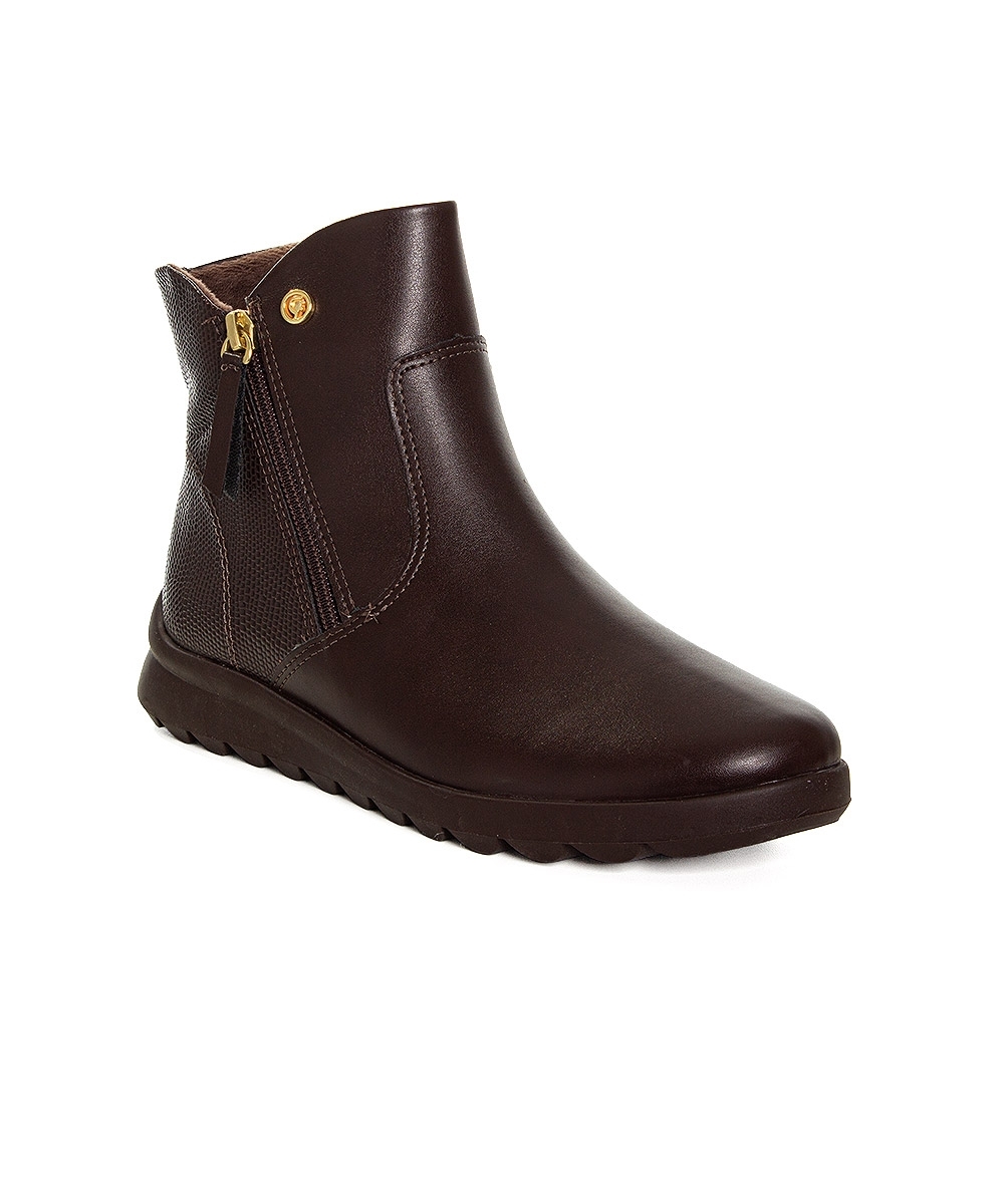 Bota Cano Curto Comfortflex Forrada Ziper Marrom