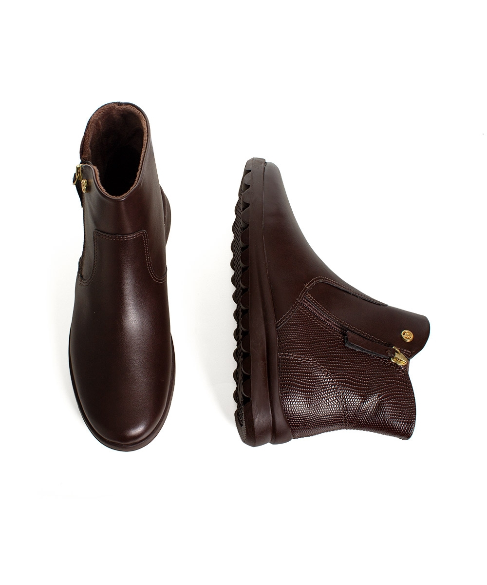 Bota Cano Curto Comfortflex Forrada Ziper Marrom