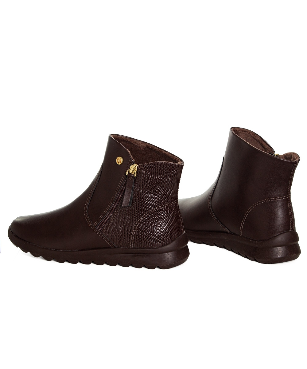 Bota Cano Curto Comfortflex Forrada Ziper Marrom