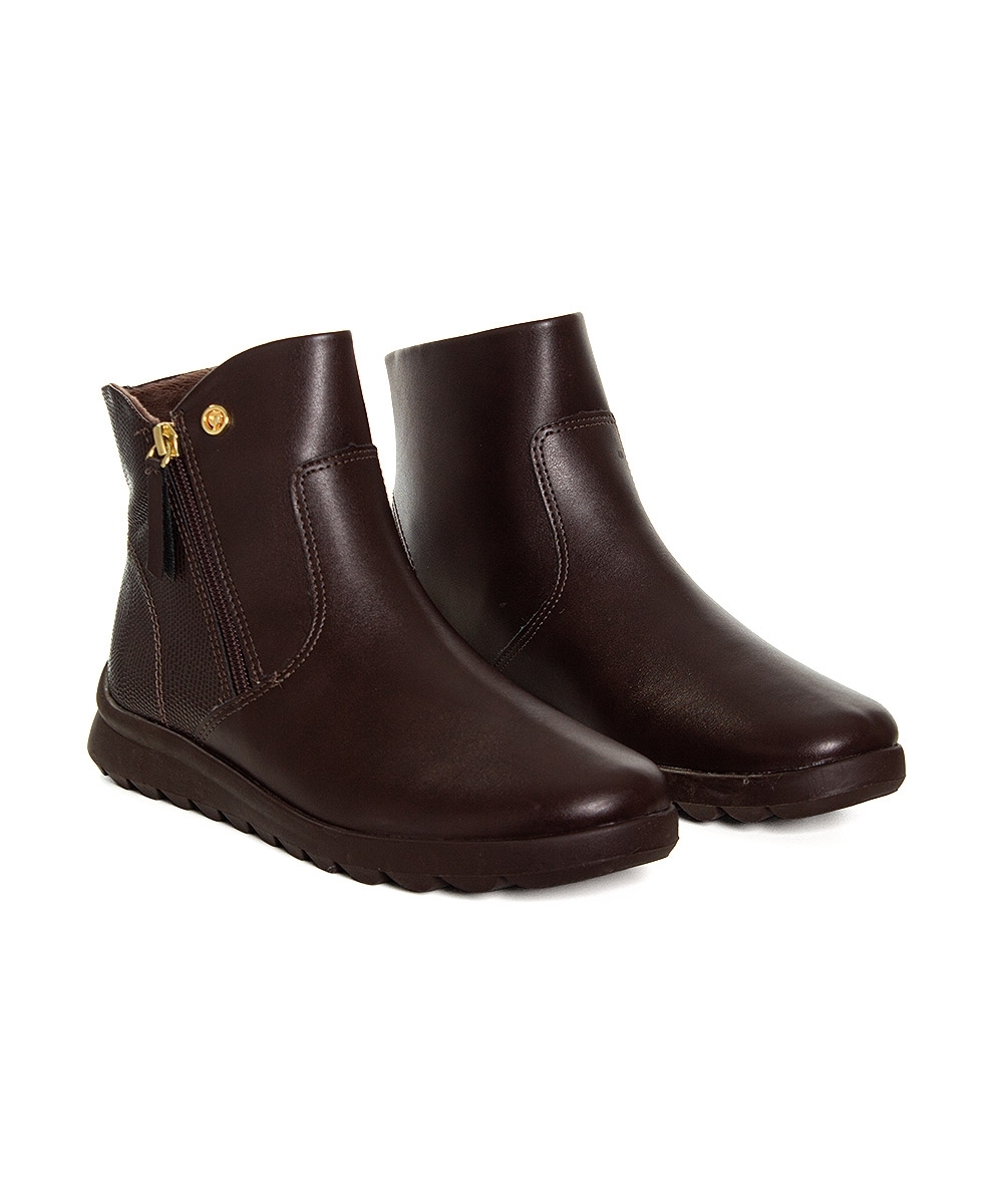 Bota Cano Curto Comfortflex Forrada Ziper Marrom