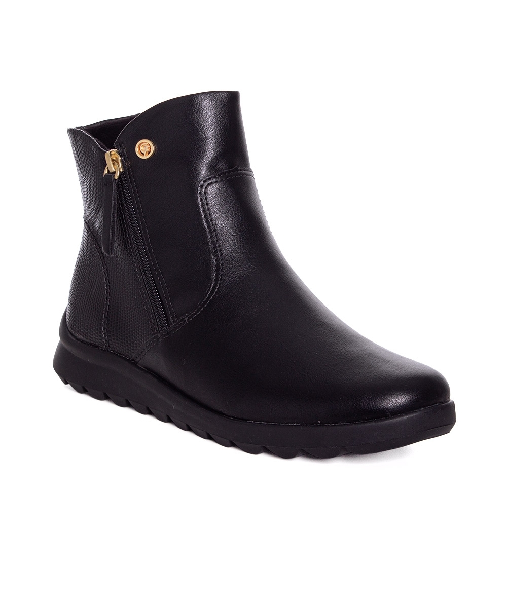 Bota Cano Curto Comfortflex Forrada Ziper Preto