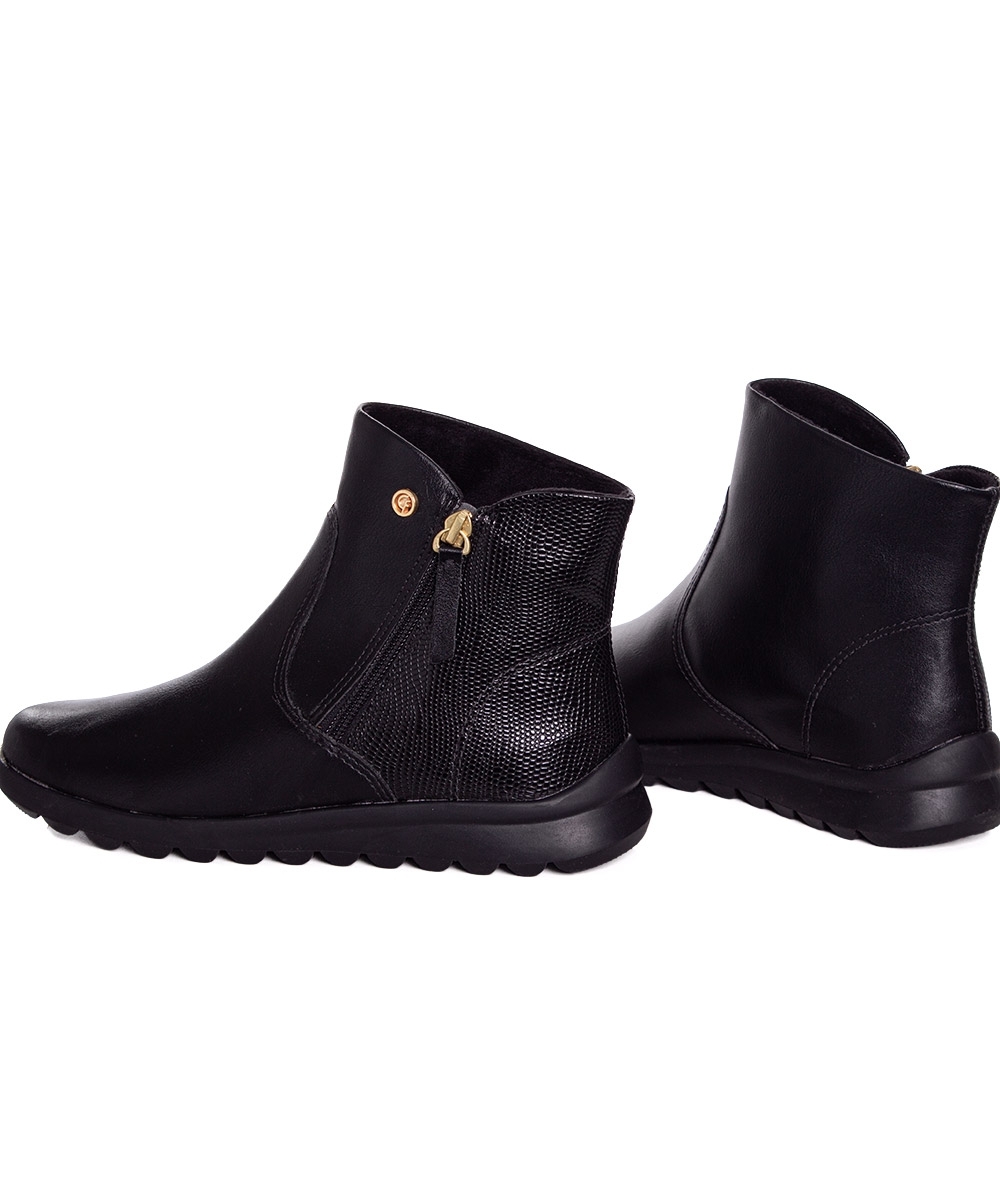 Bota Cano Curto Comfortflex Forrada Ziper Preto