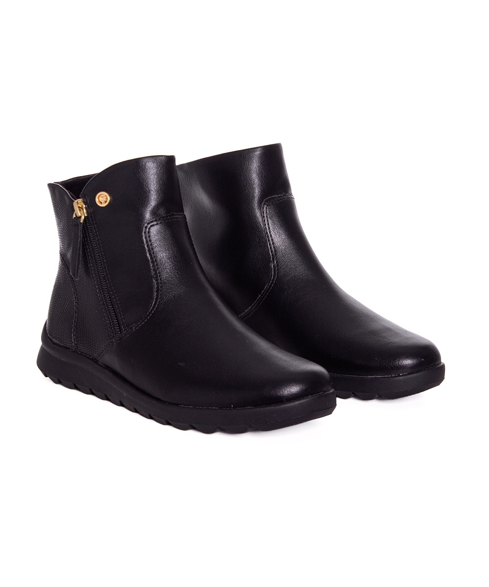 Bota Cano Curto Comfortflex Forrada Ziper Preto