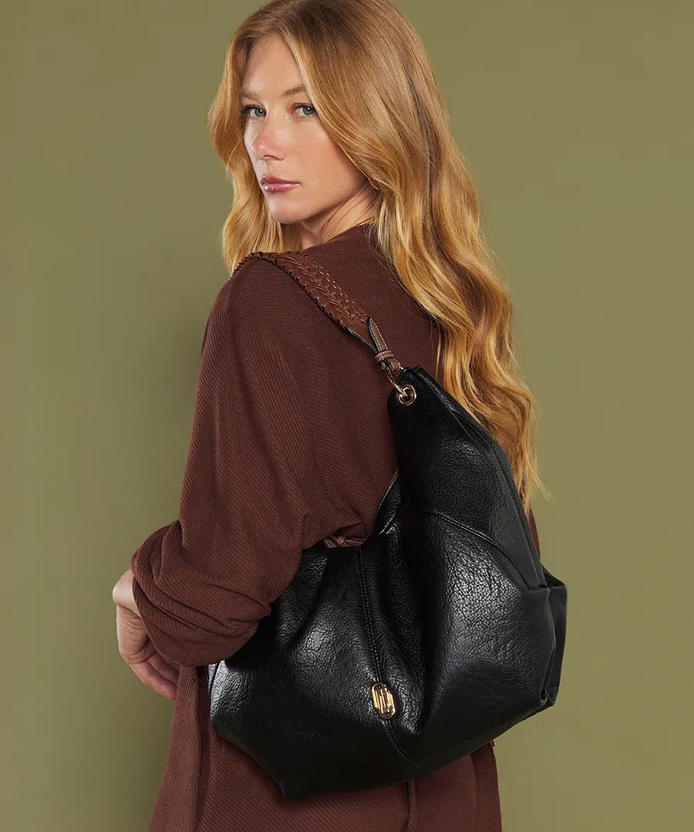 Bolsa Hobo Wj Grande Alça Trançada Preto