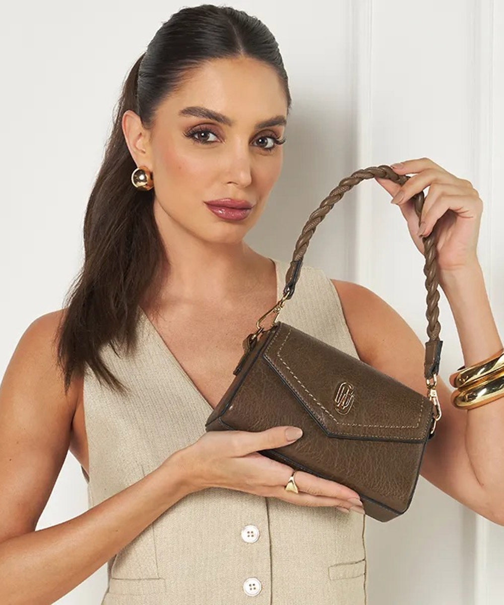Bolsa Transversal Pequena Wj Alça Trançada Marrom