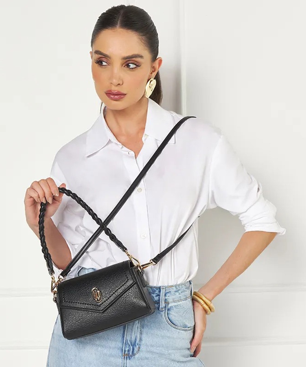 Bolsa Transversal Pequena Wj Alça Trançada Preto