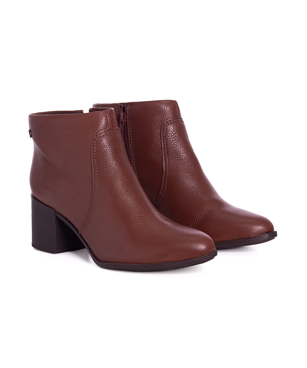 Bota Cano Curto Bottero Salto Médio Couro Marrom