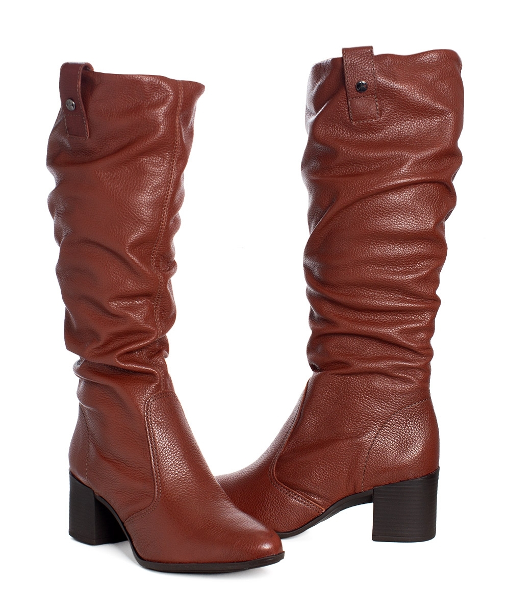 Bota Cano Longo Bottero Salto Bloco Couro Marrom