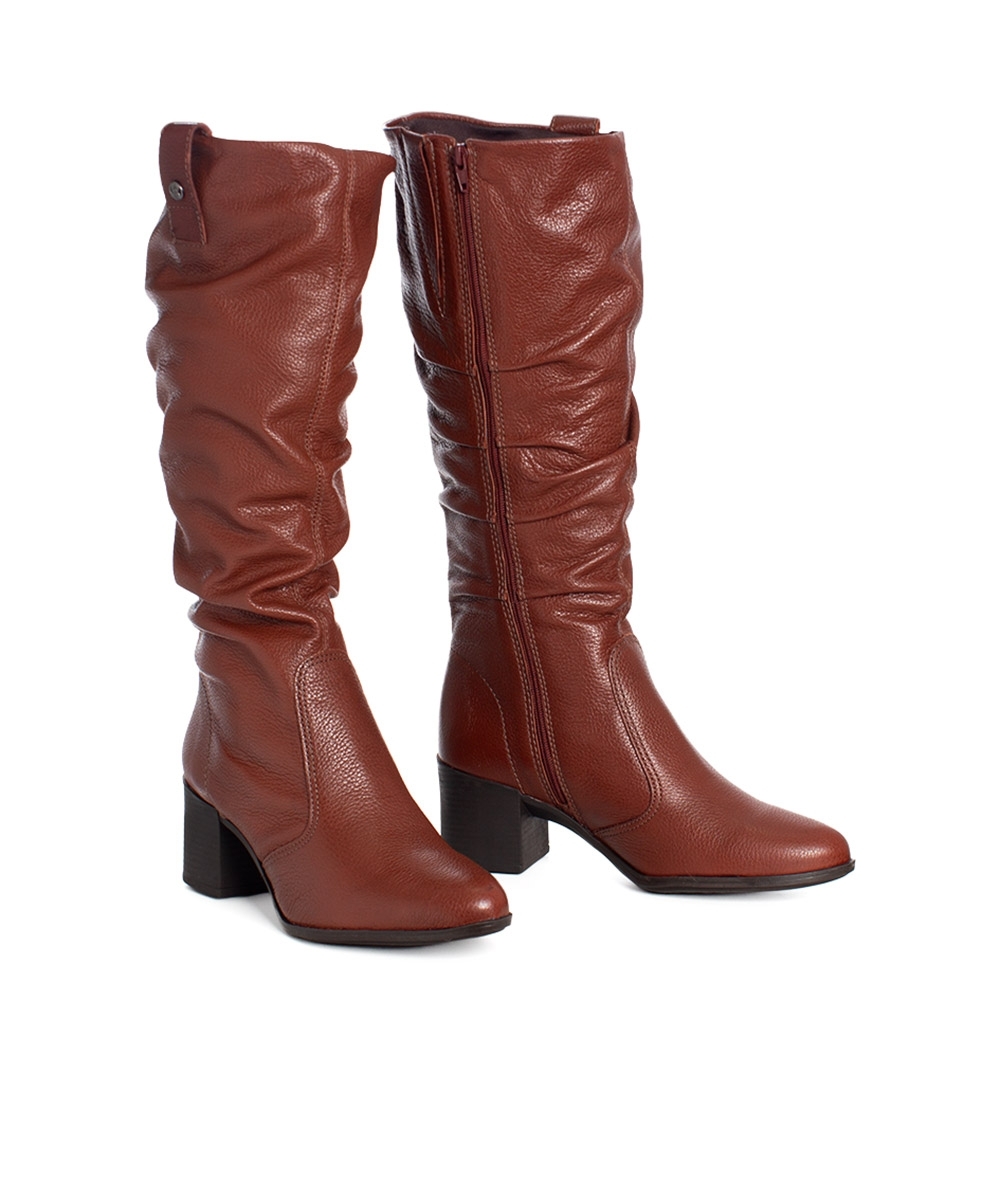 Bota Cano Longo Bottero Salto Bloco Couro Marrom