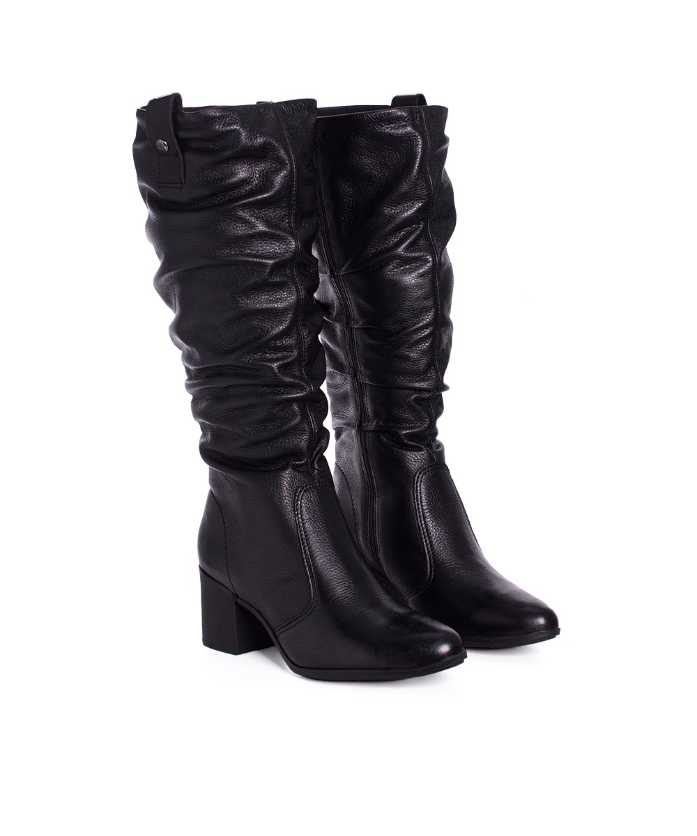 Bota Cano Longo Bottero Salto Bloco Couro Preto