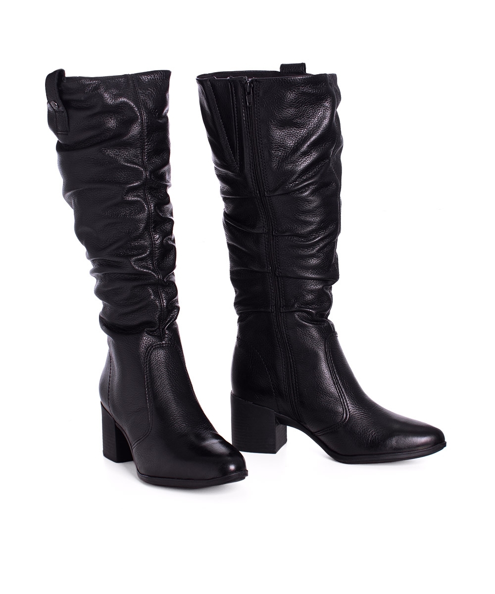 Bota Cano Longo Bottero Salto Bloco Couro Preto