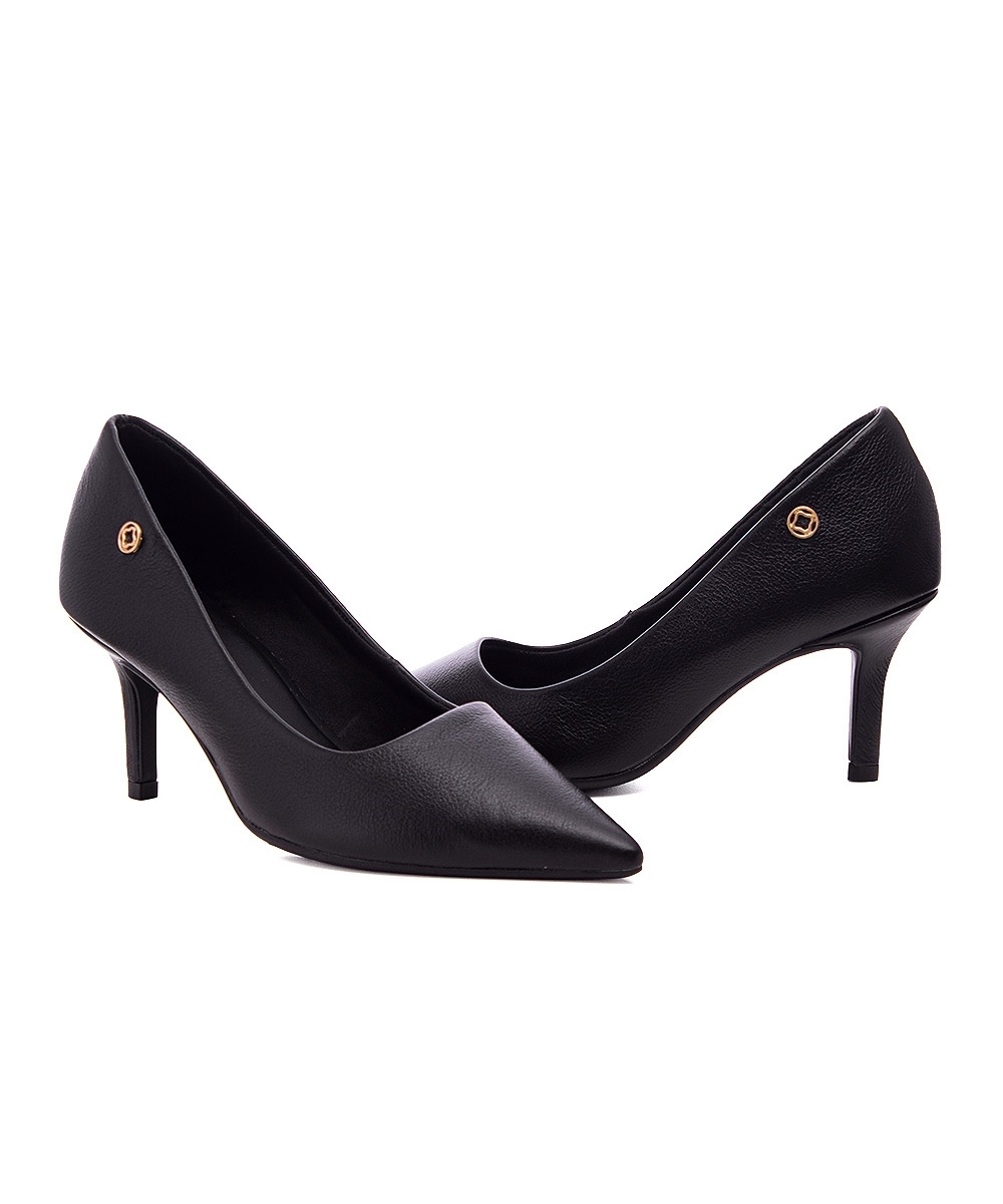 Sapato Scarpin Pixolé Salto Fino Couro Preto