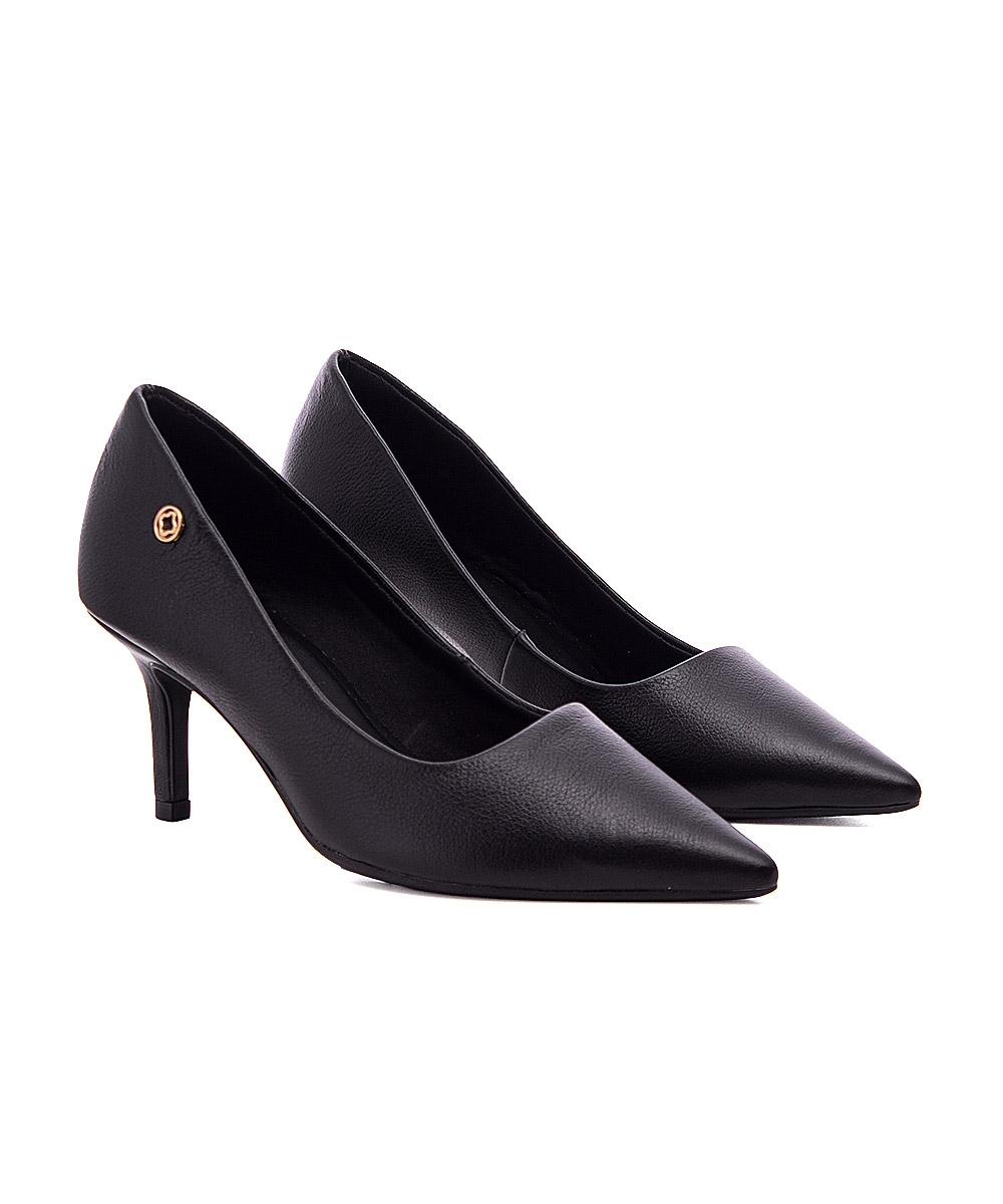 Sapato Scarpin Pixolé Salto Fino Couro Preto