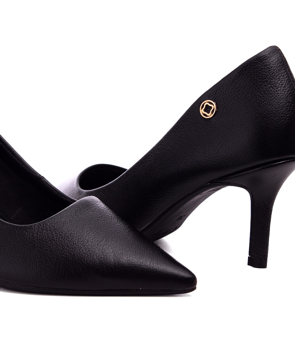 Sapato Scarpin Pixolé Salto Fino Couro Preto
