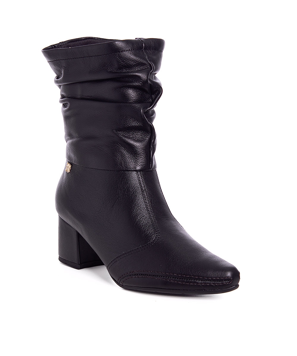 Bota Slouchy Ramarim Cano Curto Couro Preto