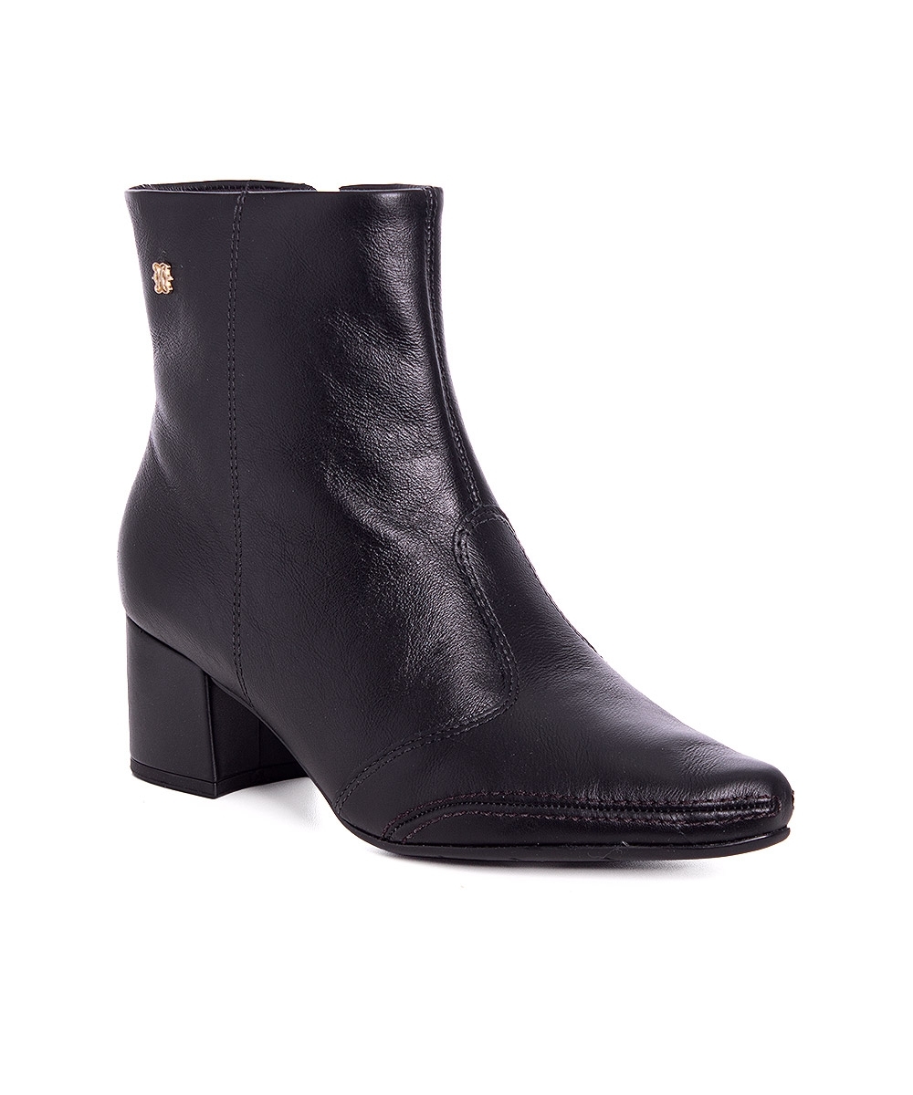 Bota Cano Curto Ramarim Salto Bloco Couro Preto