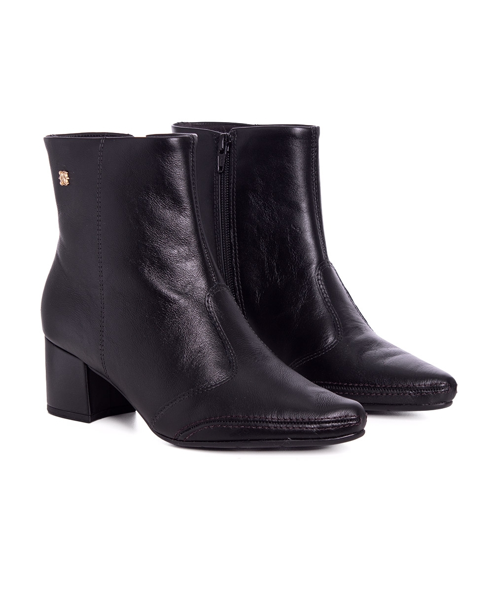 Bota Cano Curto Ramarim Salto Bloco Couro Preto