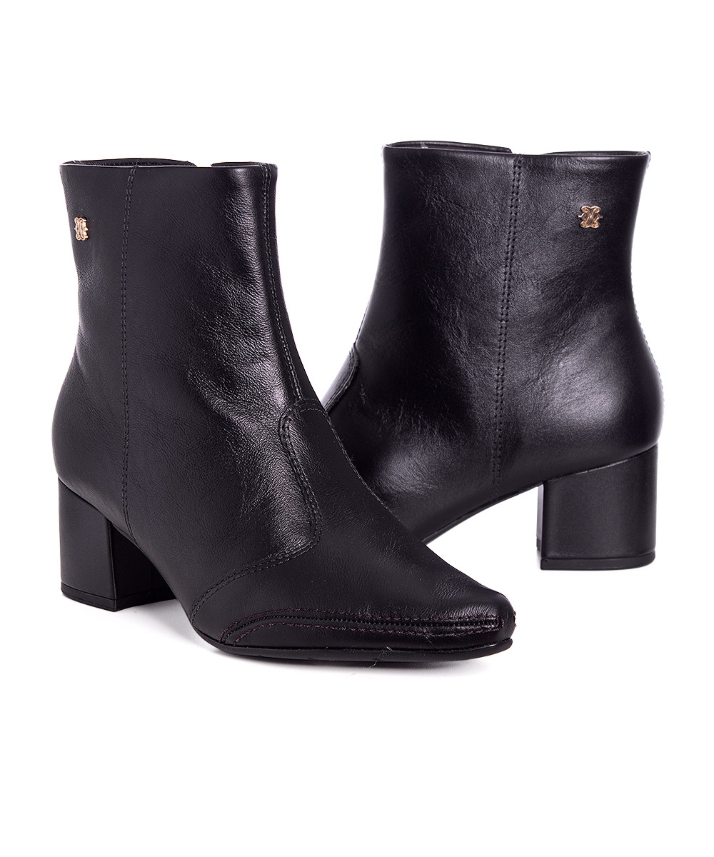 Bota Cano Curto Ramarim Salto Bloco Couro Preto