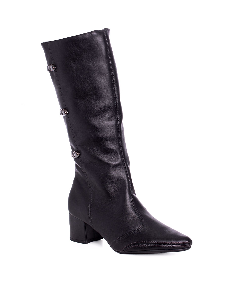 Bota Cano Longo Ramarim Salto Médio Couro Preto