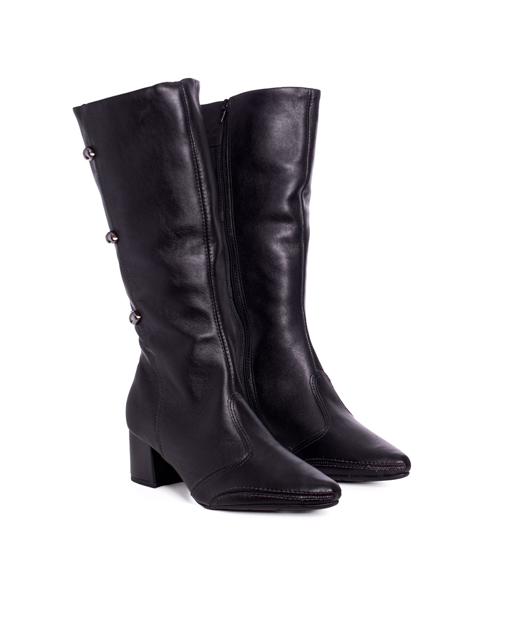Bota Cano Longo Ramarim Salto Médio Couro Preto