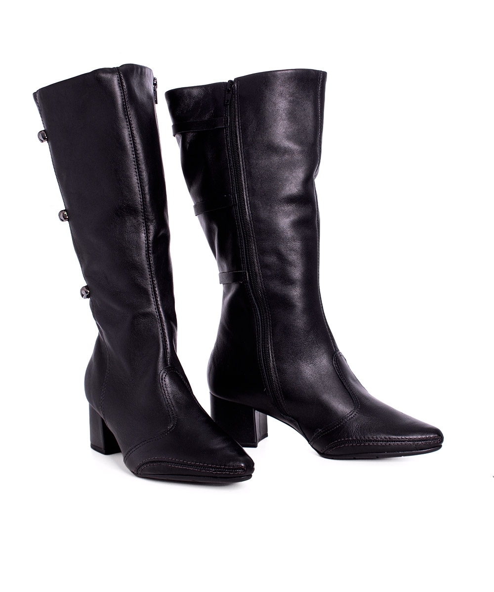 Bota Cano Longo Ramarim Salto Médio Couro Preto
