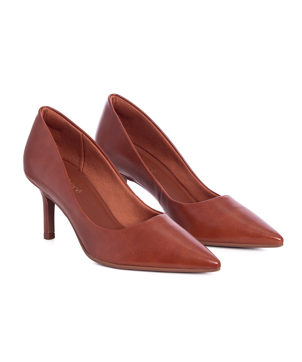 Scarpin Bebecê Salto Médio Fino Caramelo