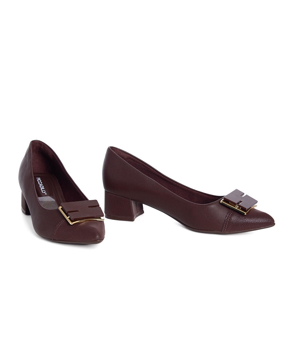 Sapato Scarpin Piccadilly Salto Bloco Marrom