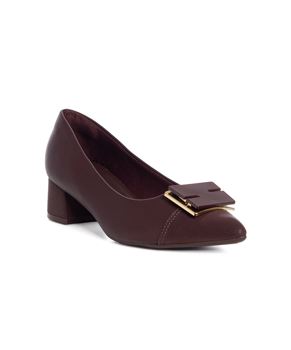 Sapato Scarpin Piccadilly Salto Bloco Marrom