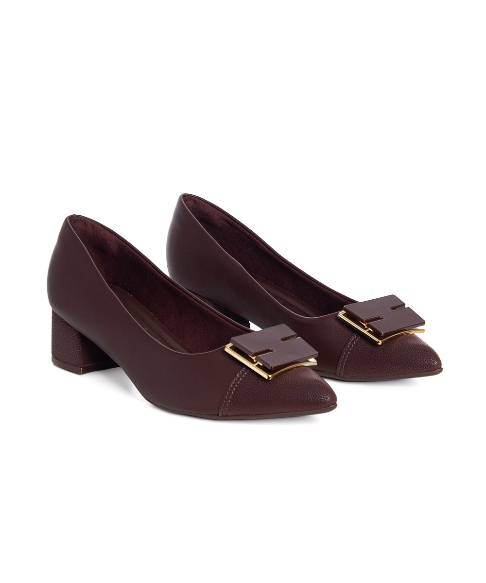 Sapato Scarpin Piccadilly Salto Bloco Marrom