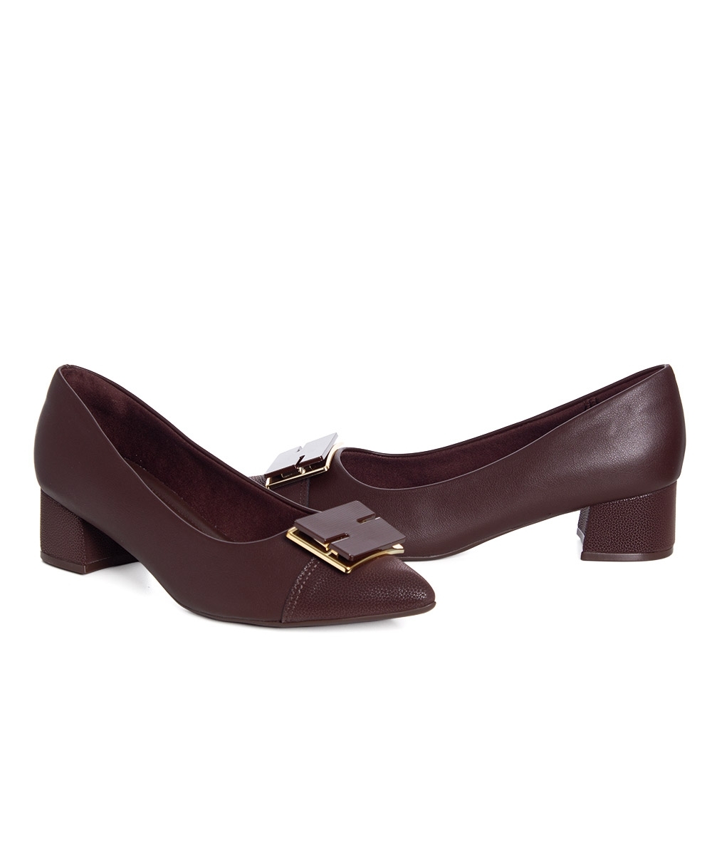 Sapato Scarpin Piccadilly Salto Bloco Marrom