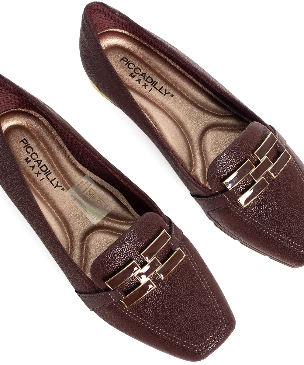 Sapato Loafer Piccadilly Fernanda Salto Baixo Marrom