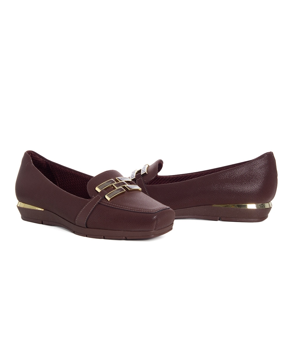 Sapato Loafer Piccadilly Fernanda Salto Baixo Marrom