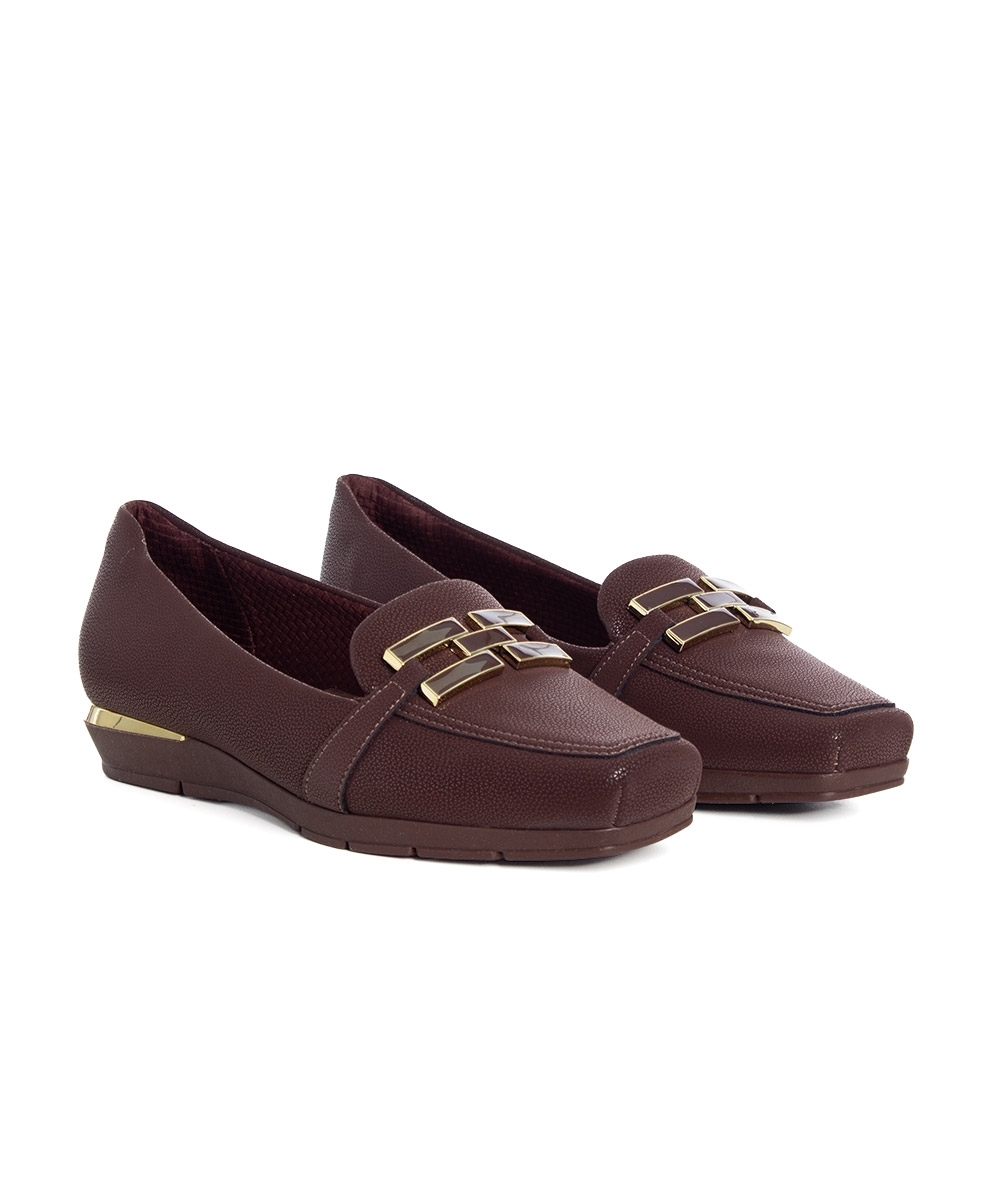 Sapato Loafer Piccadilly Fernanda Salto Baixo Marrom