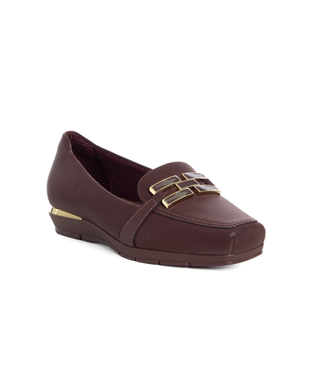 Sapato Loafer Piccadilly Fernanda Salto Baixo Marrom