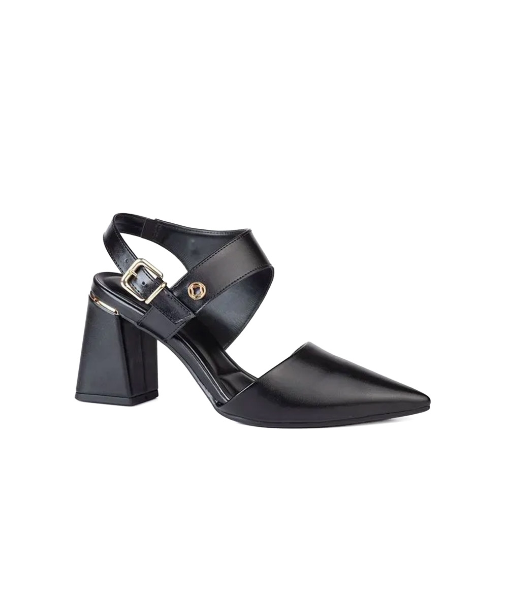Sapato Slingback Bebecê Salto Bloco Preto