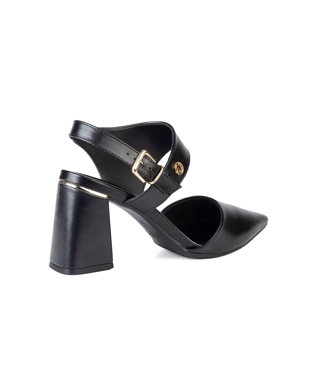 Sapato Slingback Bebecê Salto Bloco Preto