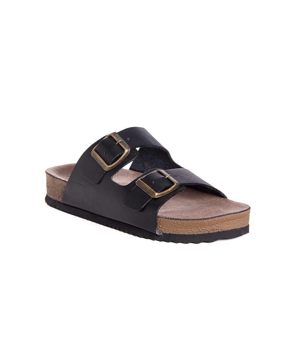 Tamanco Flat Pixolé Fivelas Couro Preto