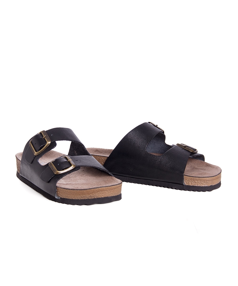 Tamanco Flat Pixolé Fivelas Couro Preto