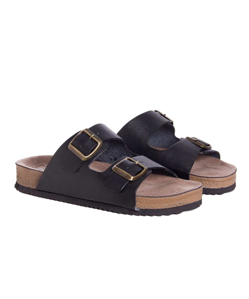 Tamanco Flat Pixolé Fivelas Couro Preto