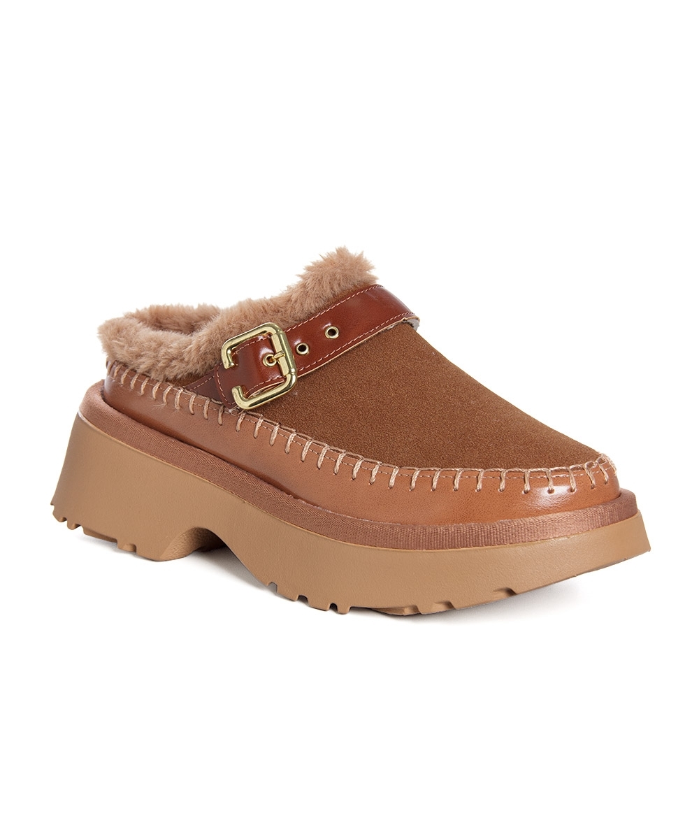 Mule Anabela Pixolé Salto Médio Forrado Caramelo