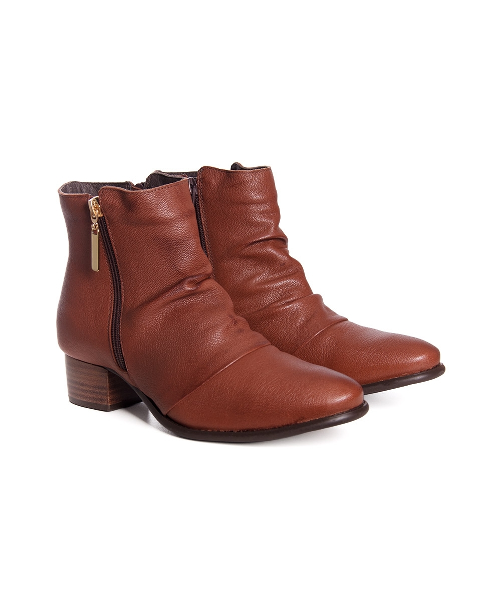 Bota Cano Curto Pixolé Salto Baixo Couro CONHAQUE