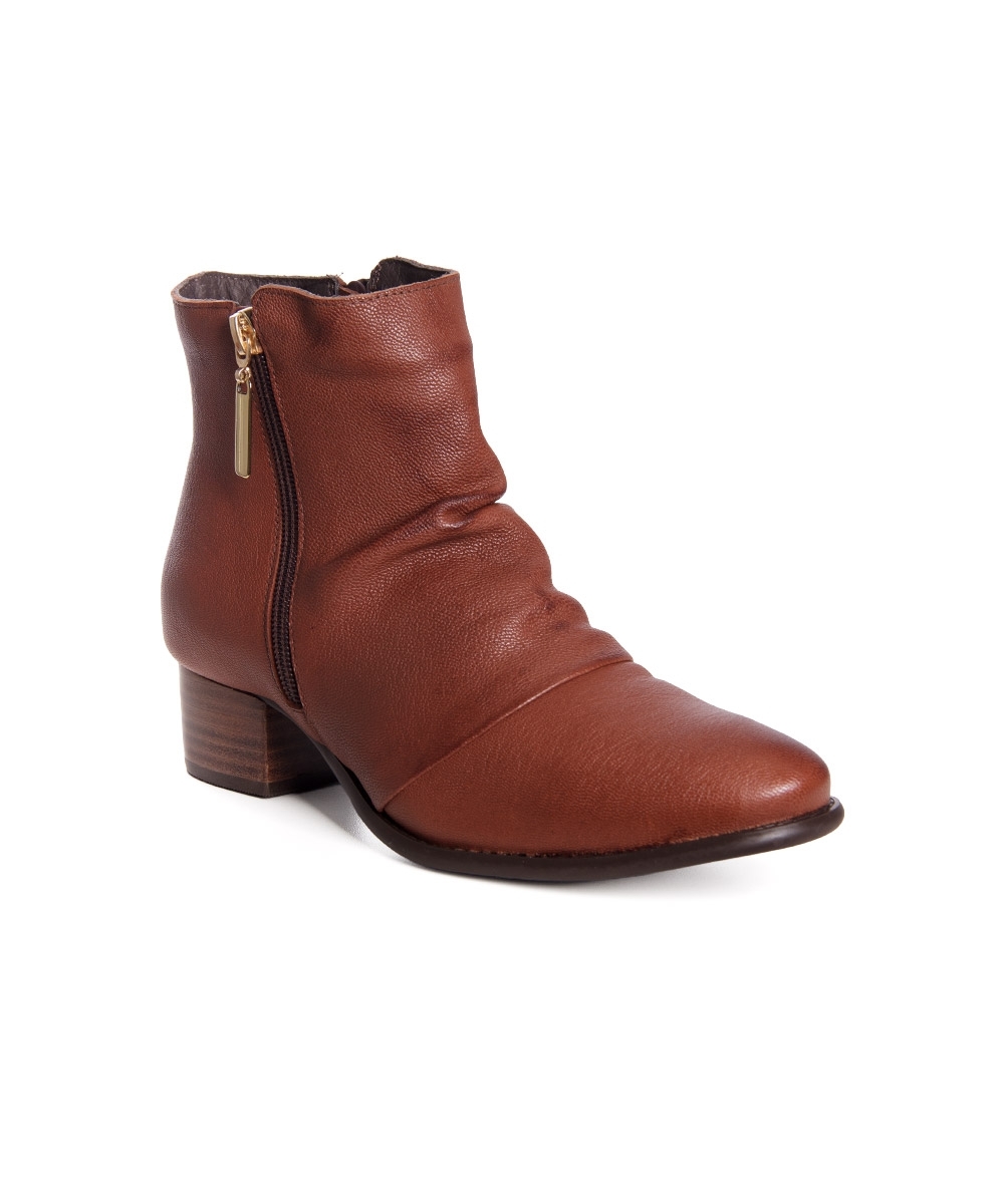 Bota Cano Curto Pixolé Salto Baixo Couro CONHAQUE